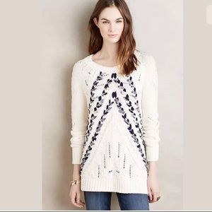 Anthropologie Cream Cable Knit Sweater